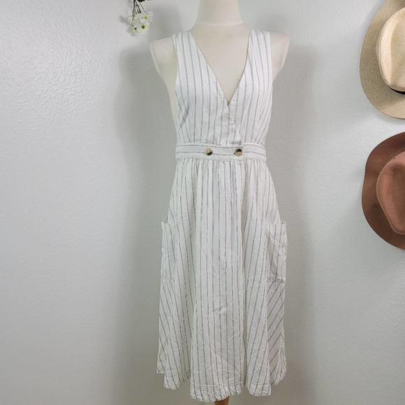 FREE PEOPLE DIANA STRIPED WRAP MIDI  SLEEVELESS PATCH POCKETS WOMENS SIZE MEDIUM - Picture 7 of 12